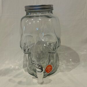 Glass Skull Beverage Dispenser with Spout NIB